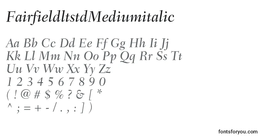 Fuente FairfieldltstdMediumitalic - alfabeto, números, caracteres especiales