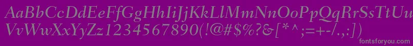 Lisätietoja FairfieldltstdMediumitalic-fontista FairfieldltstdMediumitalic-fontti – harmaat kirjasimet violetilla taustalla