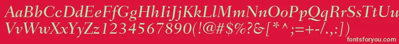 フォントFairfieldltstdMediumitalic – 赤い背景に緑の文字