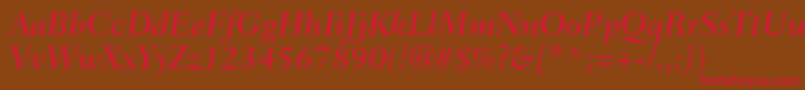 FairfieldltstdMediumitalic-fontti – punaiset fontit ruskealla taustalla