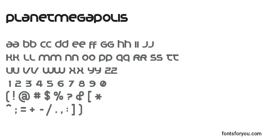 Czcionka PlanetMegapolis – alfabet, cyfry, specjalne znaki