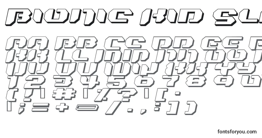 Schriftart Bionic Kid Slanted 3D – Alphabet, Zahlen, spezielle Symbole