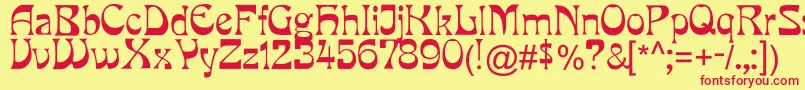 Yes.Songofseven-fontti – punaiset fontit keltaisella taustalla