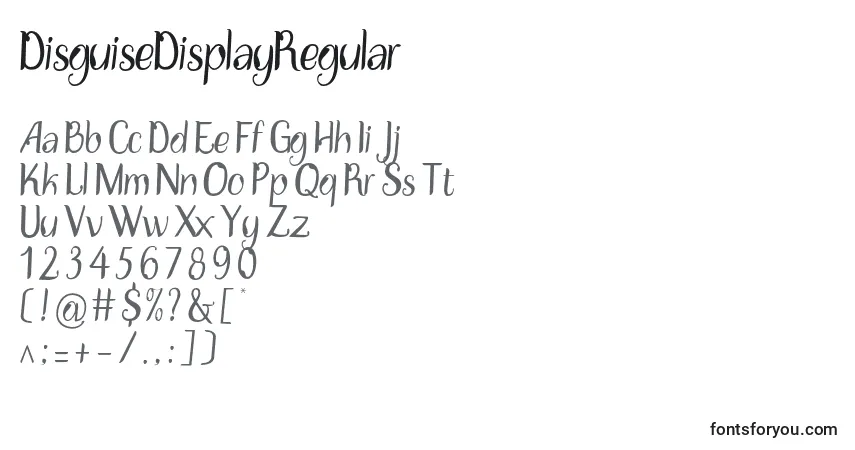 A fonte DisguiseDisplayRegular – alfabeto, números, caracteres especiais