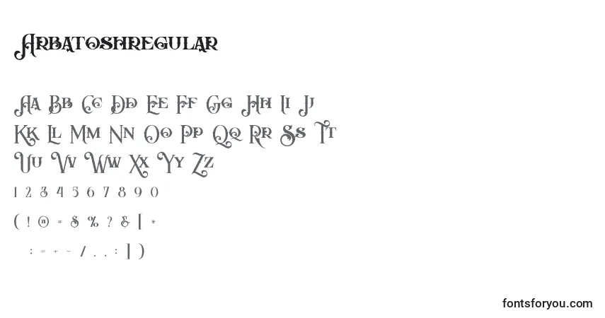 A fonte Arbatoshregular – alfabeto, números, caracteres especiais