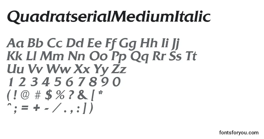 Czcionka QuadratserialMediumItalic – alfabet, cyfry, specjalne znaki