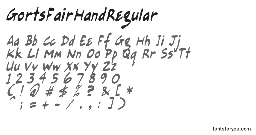 A fonte GortsFairHandRegular – alfabeto, números, caracteres especiais