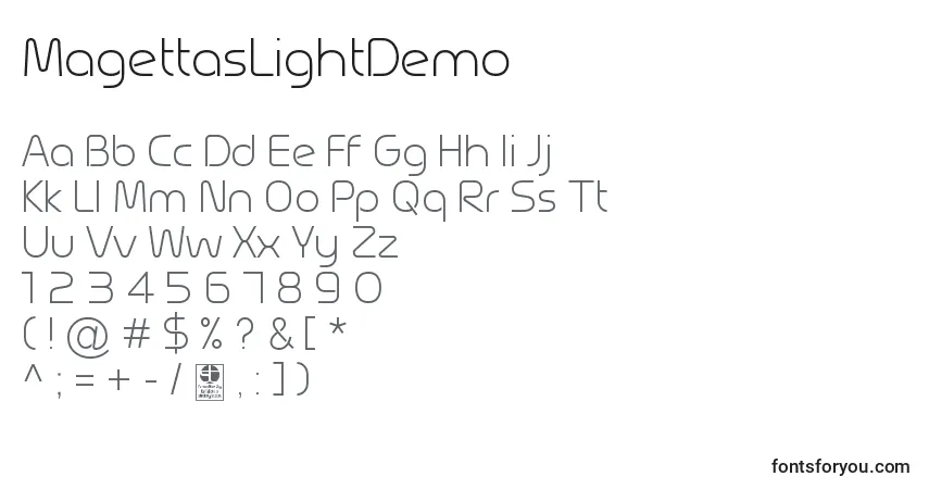 Шрифт MagettasLightDemo – алфавит, цифры, специальные символы