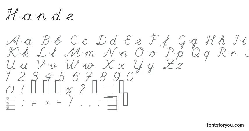 A fonte Hande – alfabeto, números, caracteres especiais