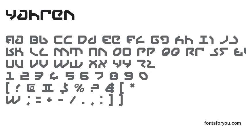 Schriftart Yahren – Alphabet, Zahlen, spezielle Symbole