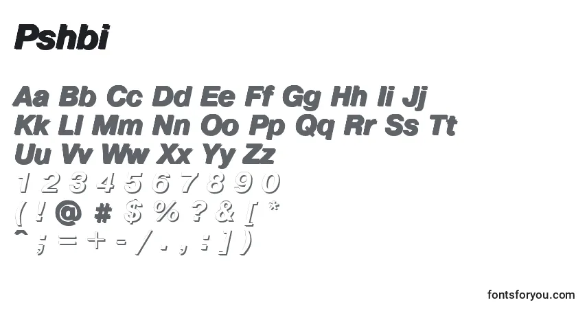 A fonte Pshbi – alfabeto, números, caracteres especiais