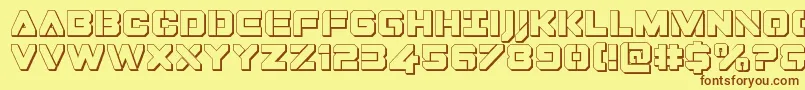フォントDominojack3D – 茶色の文字が黄色の背景にあります。