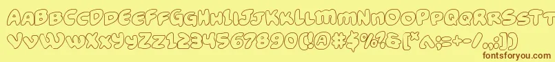 フォントFunnypagesout – 茶色の文字が黄色の背景にあります。