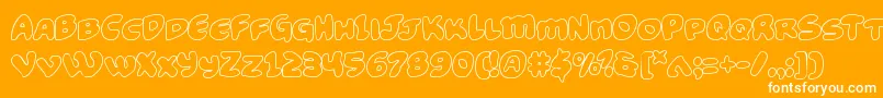 Funnypagesout-Schriftart – Weiße Schriften auf orangefarbenem Hintergrund