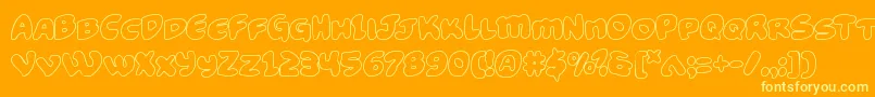 Funnypagesout-Schriftart – Gelbe Schriften auf orangefarbenem Hintergrund