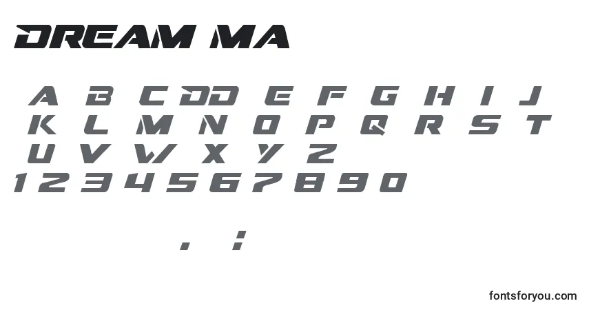 A fonte DreamMma – alfabeto, números, caracteres especiais