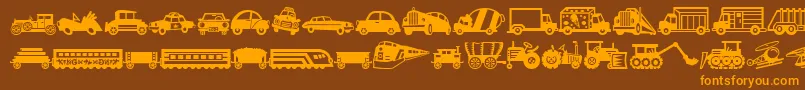 MiniPicsLilVehicles-fontti – oranssit fontit ruskealla taustalla