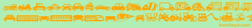 MiniPicsLilVehicles-Schriftart – Orangefarbene Schriften auf grünem Hintergrund