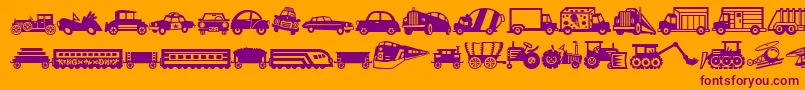 MiniPicsLilVehicles-Schriftart – Violette Schriften auf orangefarbenem Hintergrund