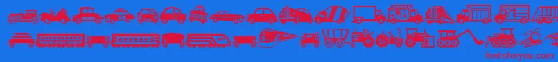 MiniPicsLilVehicles Font – Red Fonts on Blue Background