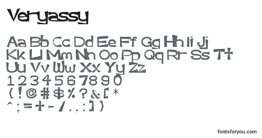 Veryassy-fontti – aakkoset, numerot, erikoismerkit