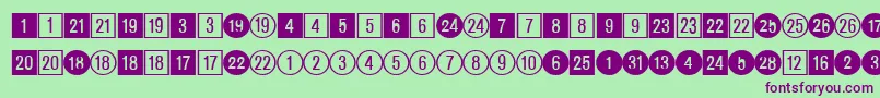 Czcionka CirclednumbersRegularDb – fioletowe czcionki na zielonym tle