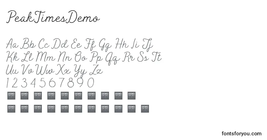 Schriftart PeakTimesDemo – Alphabet, Zahlen, spezielle Symbole