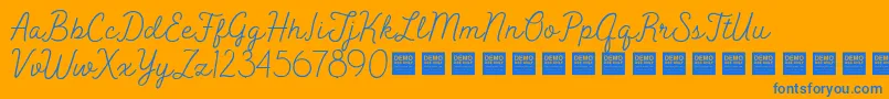 PeakTimesDemo-Schriftart – Blaue Schriften auf orangefarbenem Hintergrund