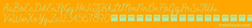 PeakTimesDemo-Schriftart – Grüne Schriften auf orangefarbenem Hintergrund