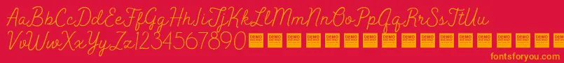 PeakTimesDemo-Schriftart – Orangefarbene Schriften auf rotem Hintergrund
