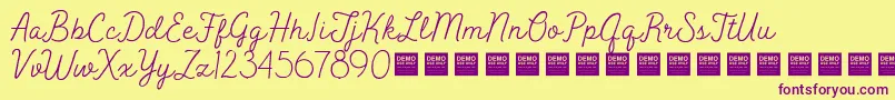 PeakTimesDemo-fontti – violetit fontit keltaisella taustalla