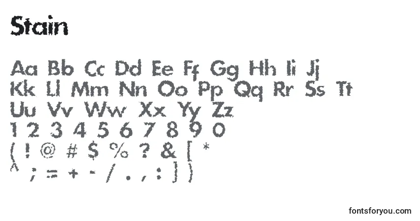 Schriftart Stain – Alphabet, Zahlen, spezielle Symbole