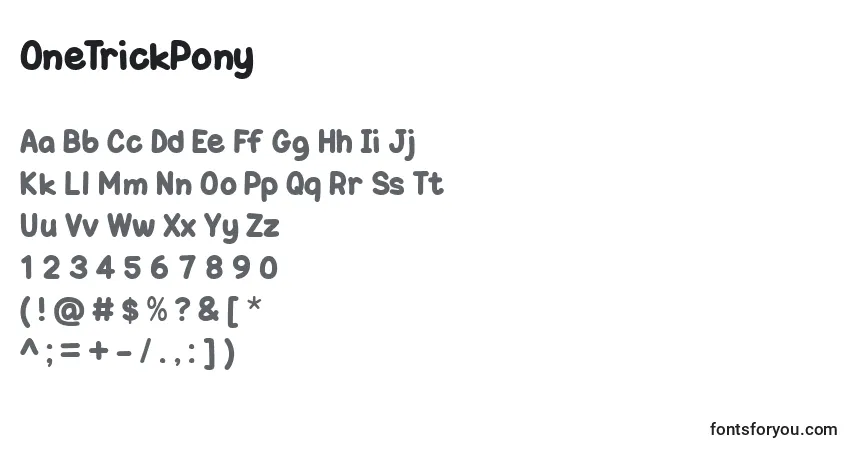 Schriftart OneTrickPony – Alphabet, Zahlen, spezielle Symbole