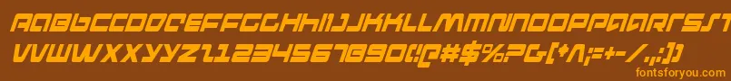 フォントPulseRifleCondensedItalic – オレンジ色の文字が茶色の背景にあります。