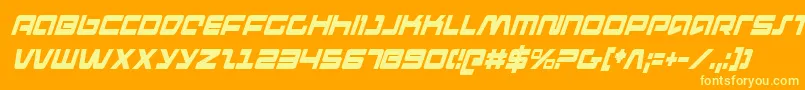 PulseRifleCondensedItalic-Schriftart – Gelbe Schriften auf orangefarbenem Hintergrund