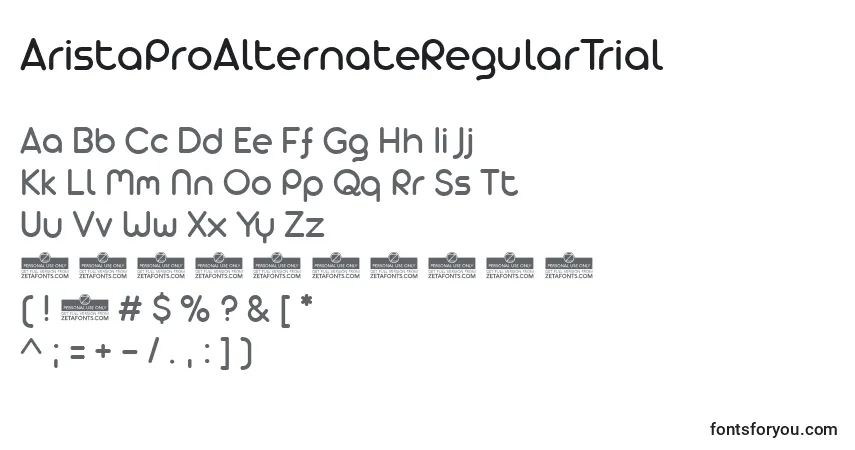 A fonte AristaProAlternateRegularTrial – alfabeto, números, caracteres especiais