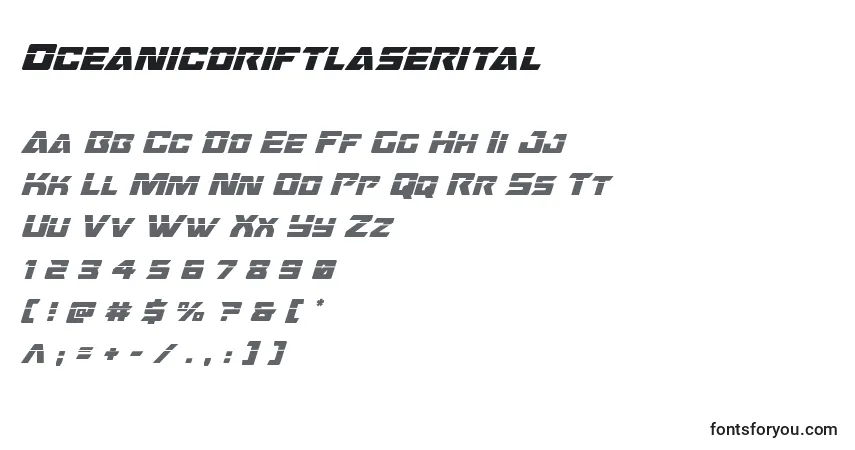 Schriftart Oceanicdriftlaserital – Alphabet, Zahlen, spezielle Symbole