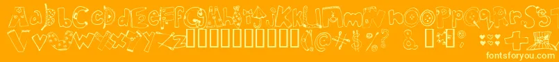 Inmycloset-Schriftart – Gelbe Schriften auf orangefarbenem Hintergrund
