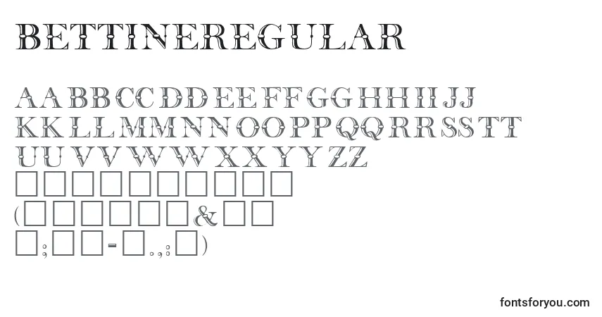 Schriftart BettineRegular – Alphabet, Zahlen, spezielle Symbole