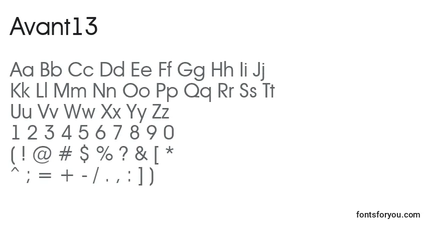 Fuente Avant13 - alfabeto, números, caracteres especiales
