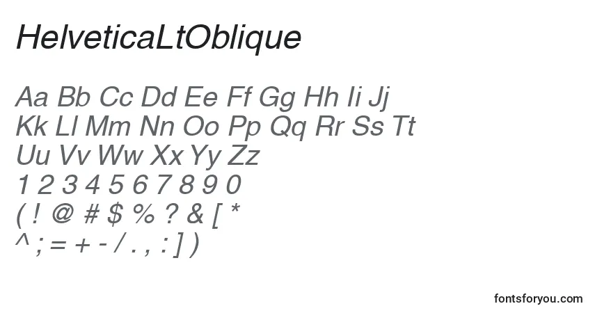 A fonte HelveticaLtOblique – alfabeto, números, caracteres especiais