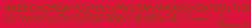 HelveticaLtOblique-Schriftart – Braune Schriften auf rotem Hintergrund
