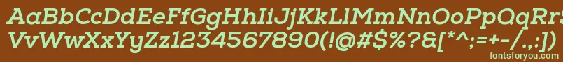 NexaSlabXboldOblique-fontti – vihreät fontit ruskealla taustalla