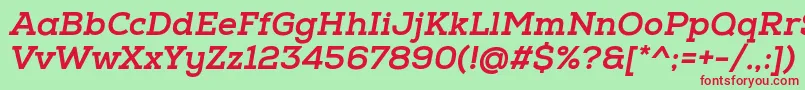 NexaSlabXboldOblique-fontti – punaiset fontit vihreällä taustalla