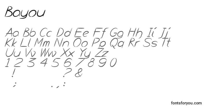 Schriftart Bayou – Alphabet, Zahlen, spezielle Symbole