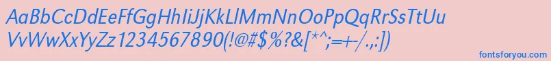 Fonte UrwgrotesktligextnarOblique – fontes azuis em um fundo rosa