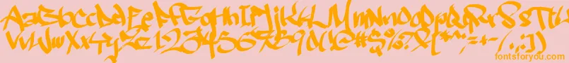 Ruthlesswreckin2-Schriftart – Orangefarbene Schriften auf rosa Hintergrund