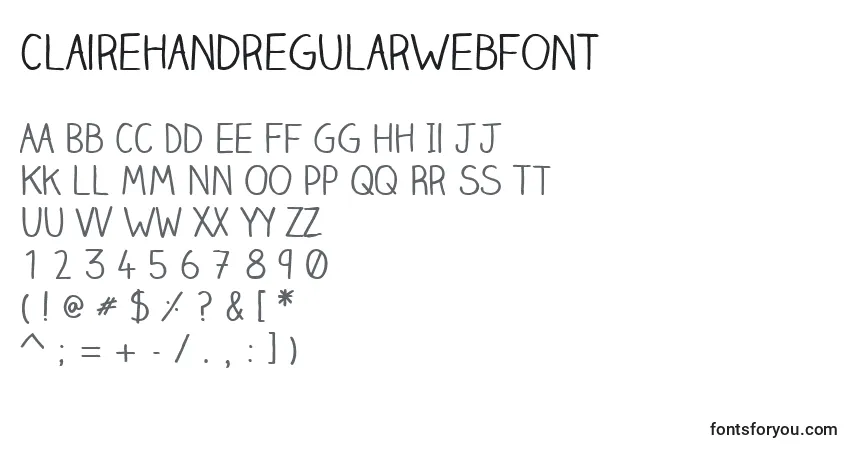 Czcionka ClairehandregularWebfont – alfabet, cyfry, specjalne znaki