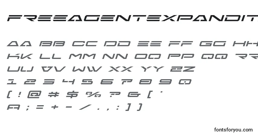 Czcionka Freeagentexpandital – alfabet, cyfry, specjalne znaki