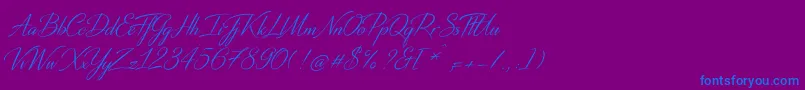 DistantStrokeMedium-Schriftart – Blaue Schriften auf violettem Hintergrund